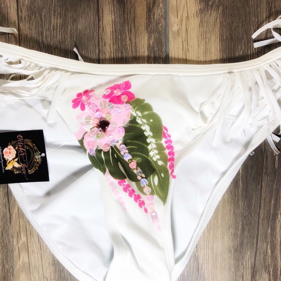 LAST ONE! NEW White Floral Fringe Bikini - Picture 3 of 6